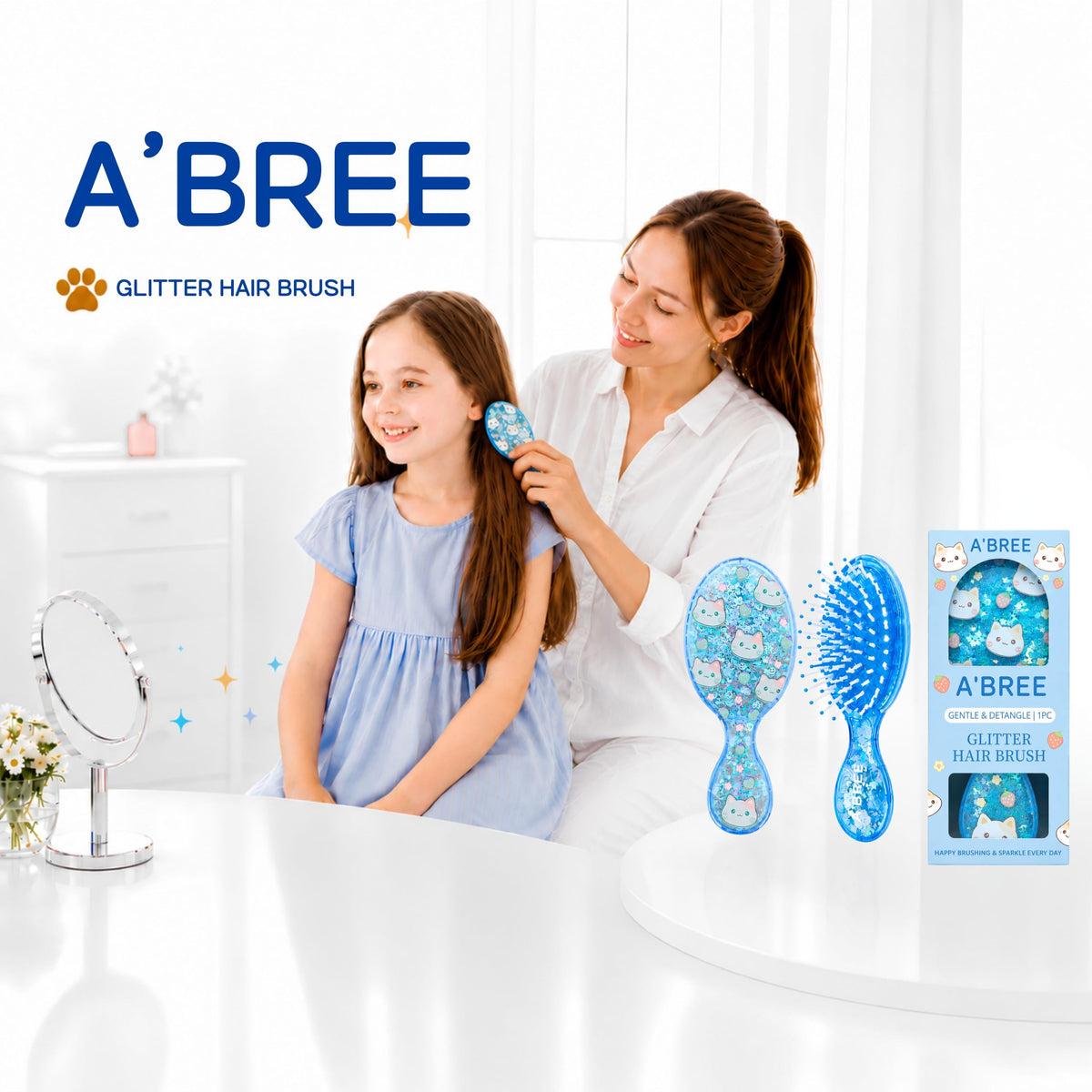 A'BREE Mini Glitter Detangling Hair Brush