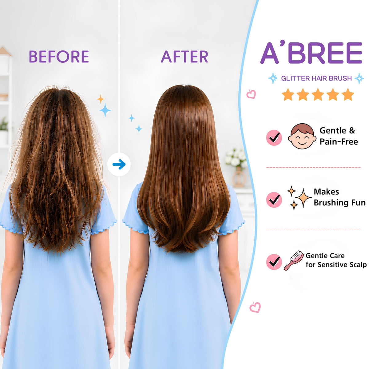 A'BREE Mini Glitter Detangling Hair Brush