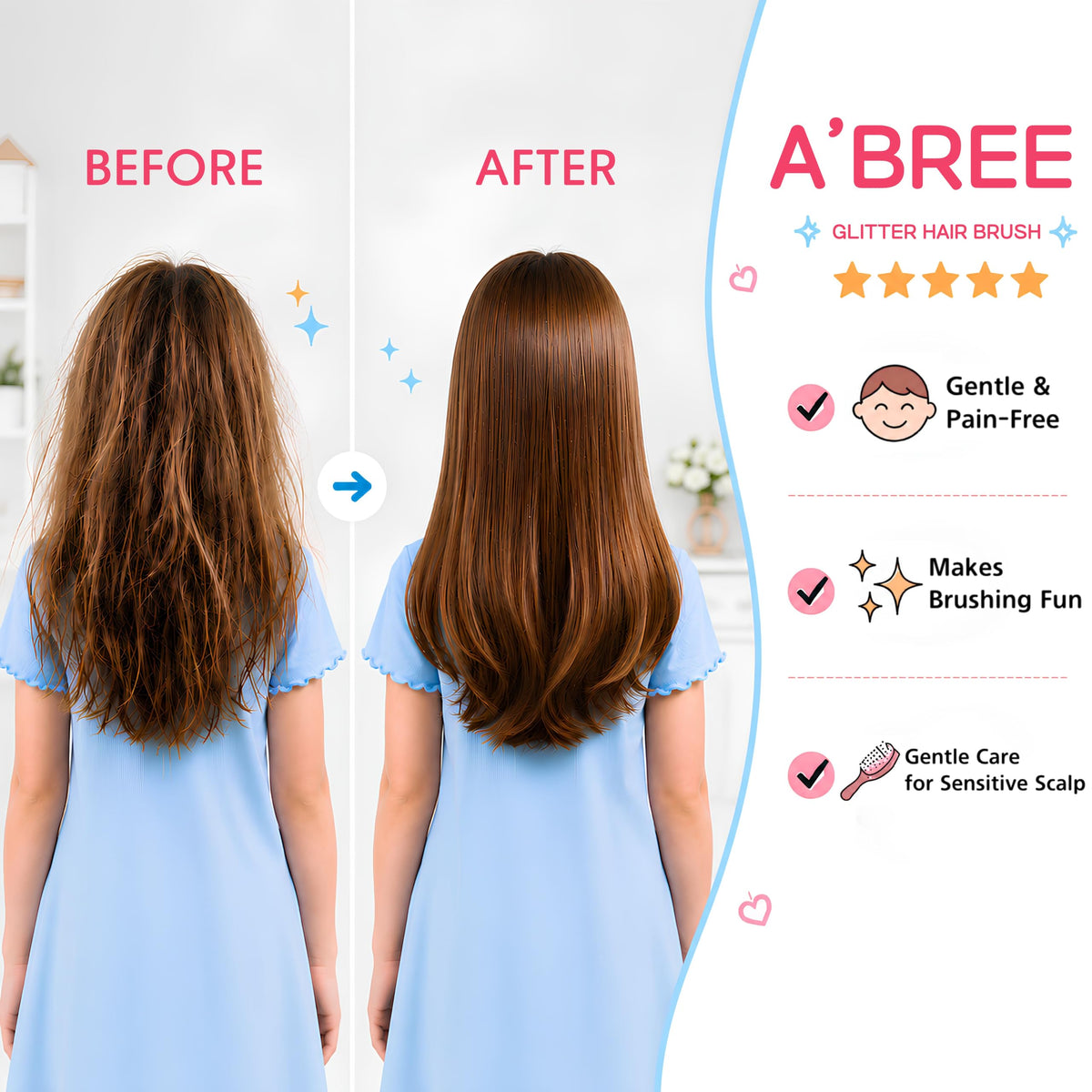 A'BREE Mini Glitter Detangling Hair Brush