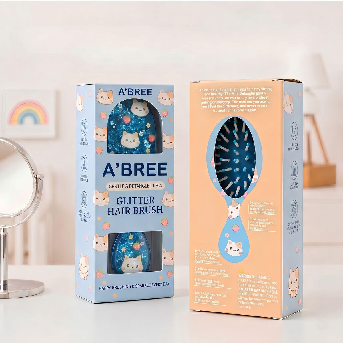 A'BREE Mini Glitter Detangling Hair Brush