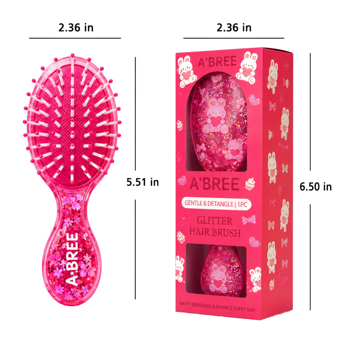 A'BREE Mini Glitter Detangling Hair Brush