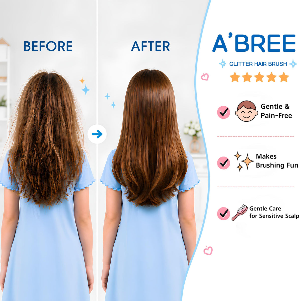 A'BREE Mini Glitter Detangling Hair Brush