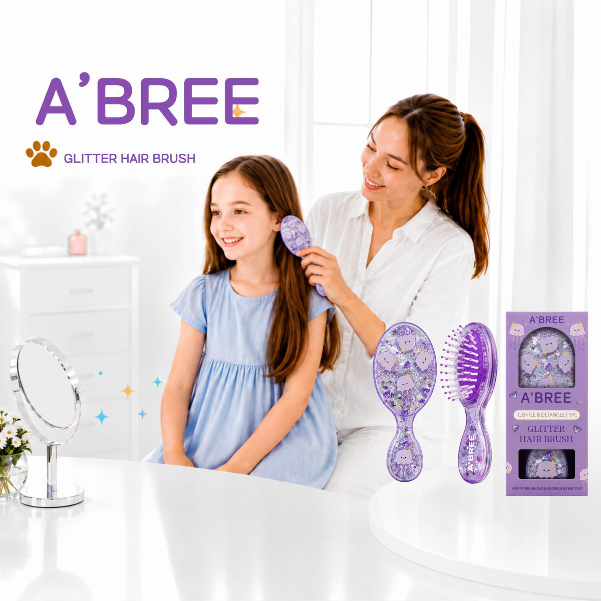 A'BREE Mini Glitter Detangling Hair Brush