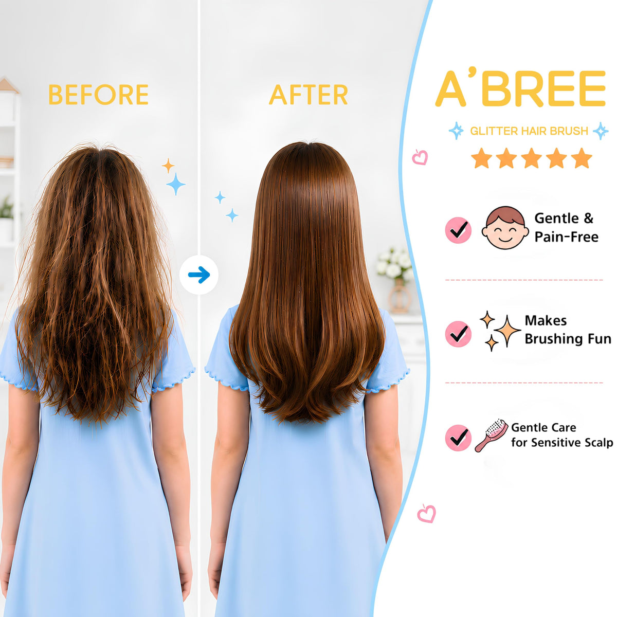 A'BREE Mini Glitter Detangling Hair Brush