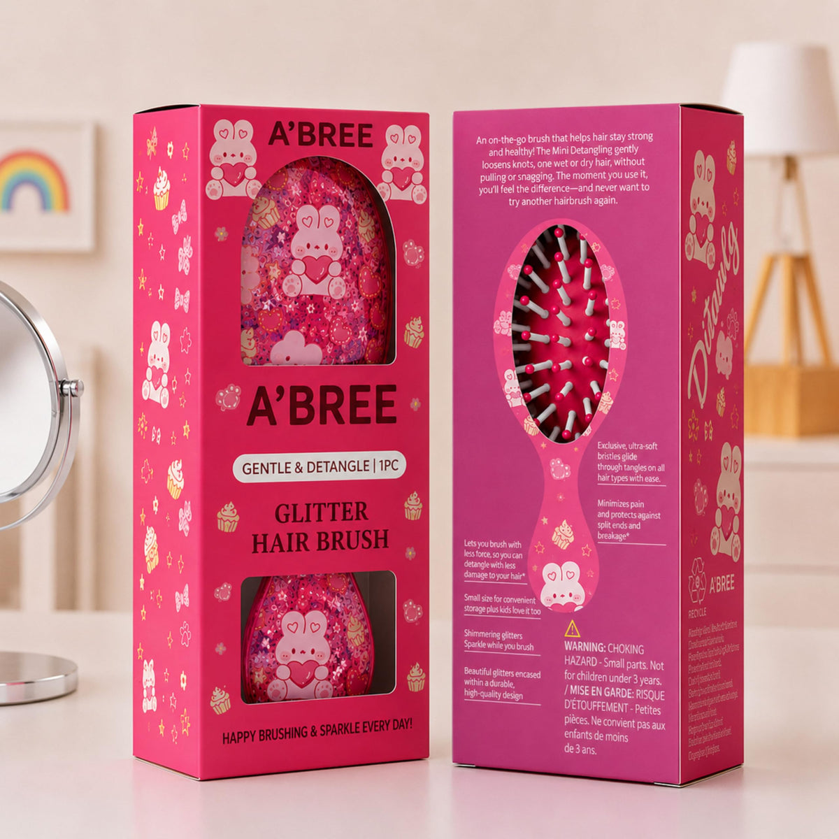 A'BREE Mini Glitter Detangling Hair Brush