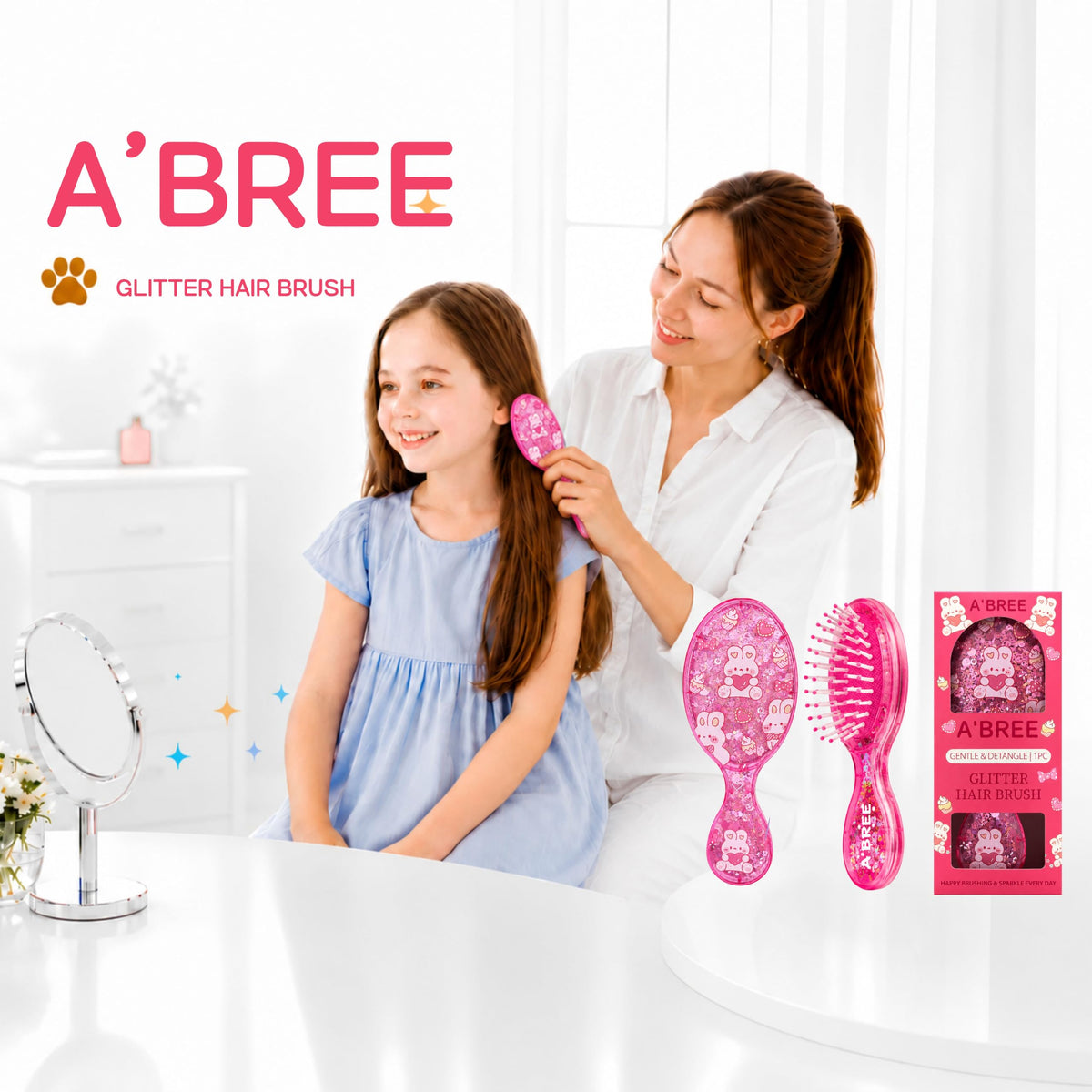 A'BREE Mini Glitter Detangling Hair Brush